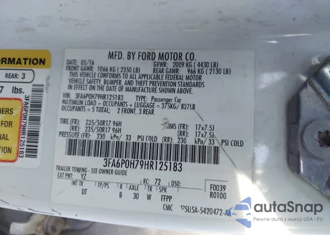 2017 Ford Fusion Se from USA, damaged, VIN 3FA6P0H79HR125183